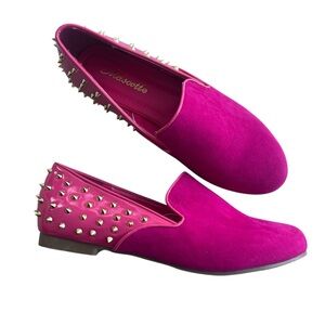 Mascotte Women’s 6 Pink Faux Suede Metallic Gold Studded Tory-09 Slip On Loafers